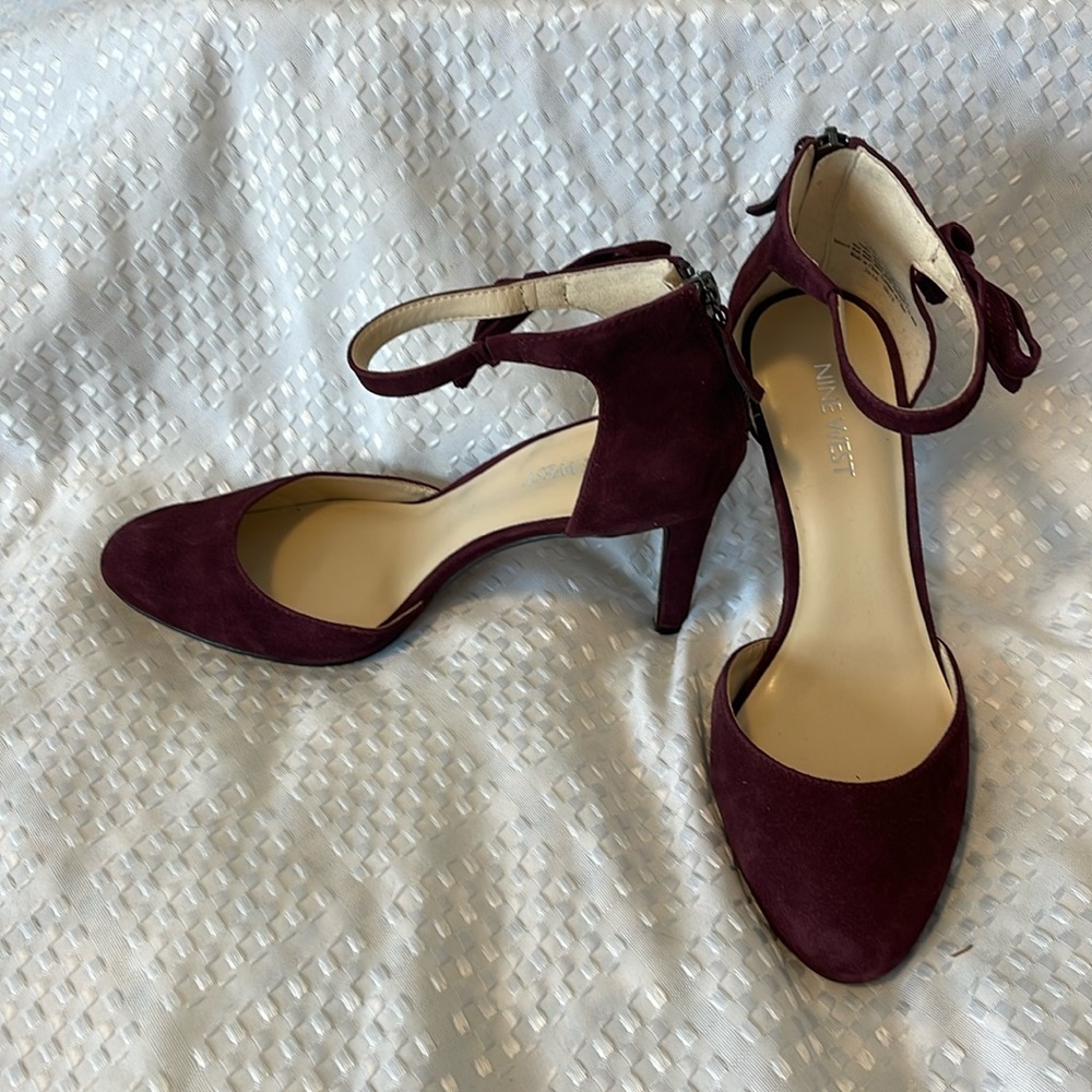 Nine West Wine Suede Ankle-Strap Pointed-Toe Heels